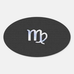 Chrome Virgo Zodiac Sign auf Schlangenhaut Stil Ovaler Aufkleber