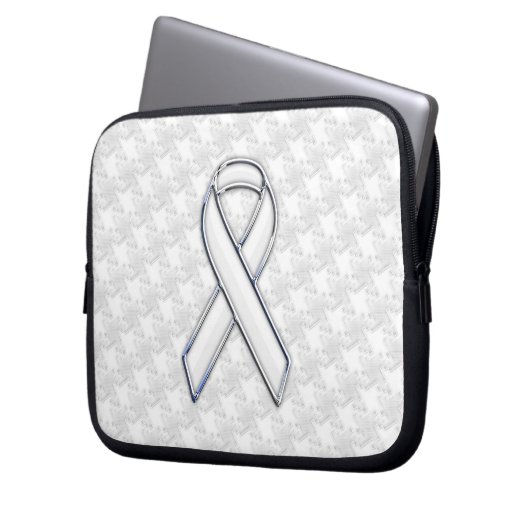 Chrome Weißes Band-Bewusstsein auf Hahnentrittmust Laptopschutzhülle (Vorderseite Links)