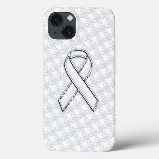 Chrome White Ribbon Awareness auf Hahnentrittmuste Case-Mate iPhone Hülle (Rückseite)
