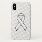 Chrome White Ribbon Awareness auf Hahnentrittmuste Case-Mate iPhone Hülle (Rückseite)