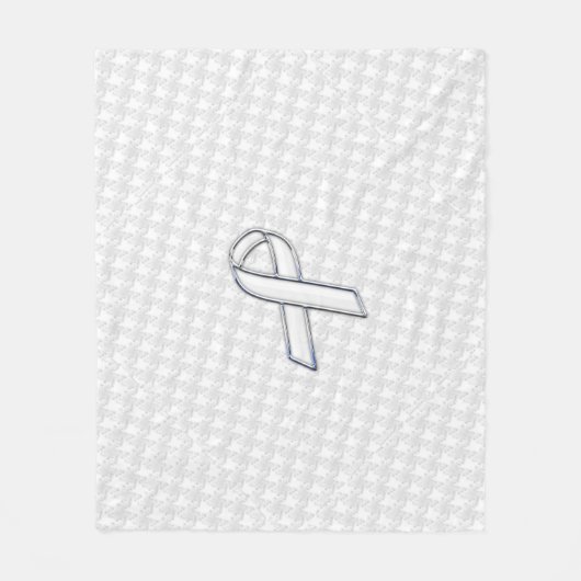 Chrome White Ribbon Awareness auf Hahnentrittmuste Fleecedecke (Vorderseite)