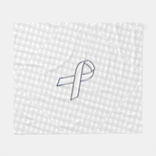 Chrome White Ribbon Awareness auf Hahnentrittmuste Fleecedecke (Vorderseite (Horizontal))