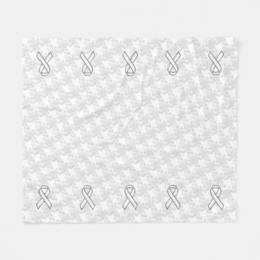 Chrome White Ribbon Awareness auf Hahnentrittmuste Fleecedecke (Vorderseite (Horizontal))