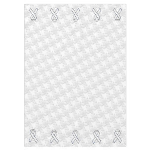 Chrome White Ribbon Awareness auf Hahnentrittmuste Tischdecke