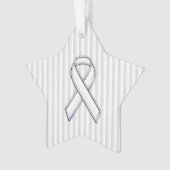 Chrome White Ribbon Awareness auf vertikalen Strei Ornament (Vorderseite)