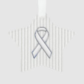 Chrome White Ribbon Awareness auf vertikalen Strei Ornament (Vorderseite)