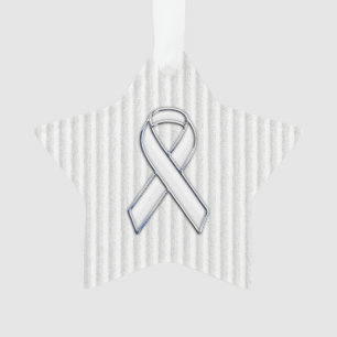 Chrome White Ribbon Awareness auf vertikalen Strei Ornament