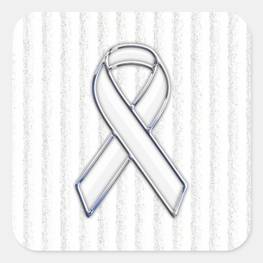 Chrome White Ribbon Awareness auf vertikalen Strei Quadratischer Aufkleber (Vorderseite)