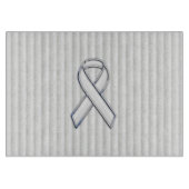 Chrome White Ribbon Awareness auf vertikalen Strei Schneidebrett (Vorderseite)