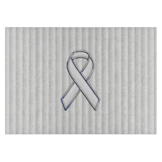 Chrome White Ribbon Awareness auf vertikalen Strei Schneidebrett (Vorderseite)