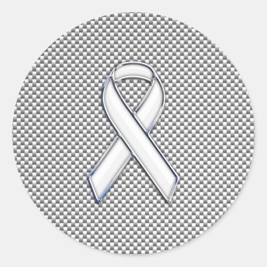Chrome White Ribbon Awareness Carbon Fibre Dekor Runder Aufkleber (Vorderseite)