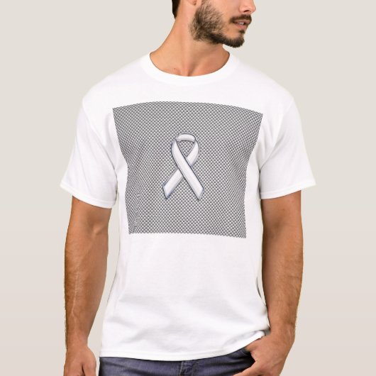 Chrome White Ribbon Awareness Carbon Fibre Dekor T-Shirt (Vorderseite)