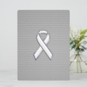 Chrome White Ribbon Awareness Carbon Fibre Print (Stehend Vorderseite)