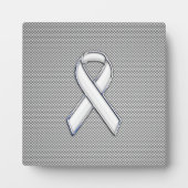 Chrome White Ribbon Awareness Carbon Fibre Print Fotoplatte (Vorderseite)