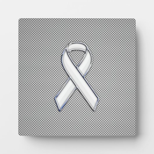 Chrome White Ribbon Awareness Carbon Fibre Print Fotoplatte (Vorderseite)