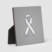 Chrome White Ribbon Awareness Carbon Fibre Print Fotoplatte (Vorderseite)
