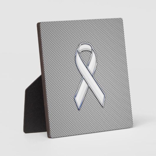 Chrome White Ribbon Awareness Carbon Fibre Print Fotoplatte (Vorderseite)