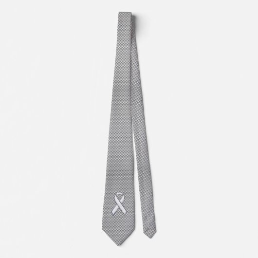 Chrome White Ribbon Awareness Carbon Fibre Print Krawatte (Vorderseite)