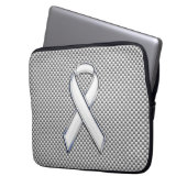 Chrome White Ribbon Awareness Carbon Fibre Print Laptopschutzhülle (Vorderseite Links)