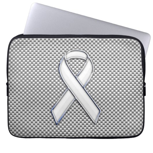Chrome White Ribbon Awareness Carbon Fibre Print Laptopschutzhülle (Vorderseite)