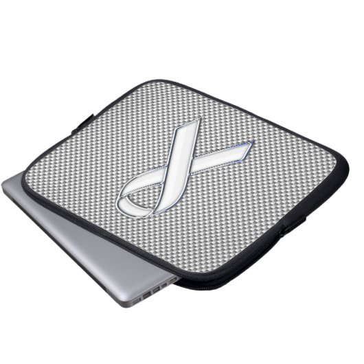 Chrome White Ribbon Awareness Carbon Fibre Print Laptopschutzhülle (Vorne Knopf)