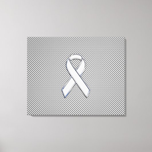 Chrome White Ribbon Awareness Carbon Fibre Print Leinwanddruck (Vorderseite)