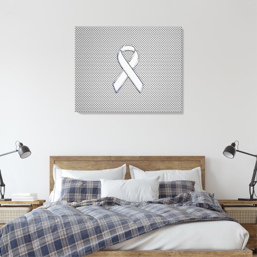 Chrome White Ribbon Awareness Carbon Fibre Print Leinwanddruck (Insitu (Schlafzimmer))