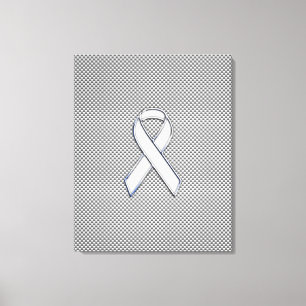 Chrome White Ribbon Awareness Carbon Fibre Print Leinwanddruck