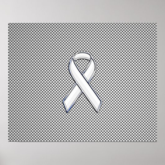Chrome White Ribbon Awareness Carbon Fibre Print Poster (Vorne)