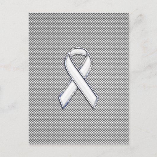 Chrome White Ribbon Awareness Carbon Fibre Print Postkarte (Vorderseite)