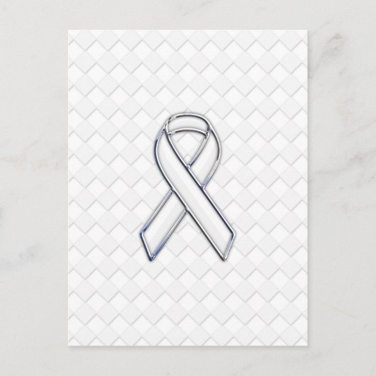 Chrome White Ribbon Awareness on Checkers Postkarte (Vorderseite)