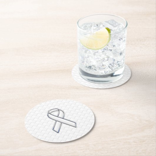Chrome White Ribbon Awareness on Checkers Runder Pappuntersetzer (Vor Ort)