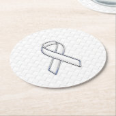 Chrome White Ribbon Awareness on Checkers Runder Pappuntersetzer (Angewinkelt)
