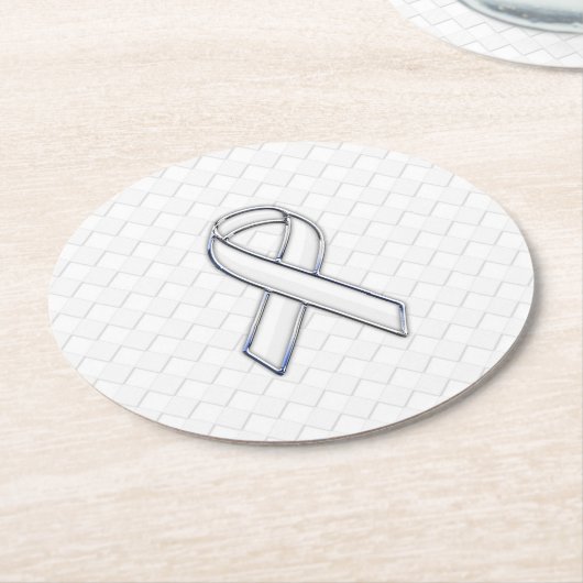Chrome White Ribbon Awareness on Checkers Runder Pappuntersetzer (Angewinkelt)