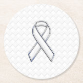 Chrome White Ribbon Awareness on Checkers Runder Pappuntersetzer (Vorderseite)