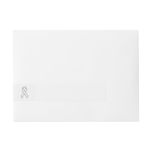 Chrome White Ribbon Awareness on Checkers Rundum-Adressaufkleber (Vorderseite)