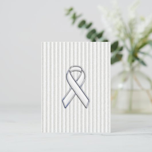 Chrome White Ribbon Bewusstsein auf Granular Strei Postkarte (Stehend Vorderseite)