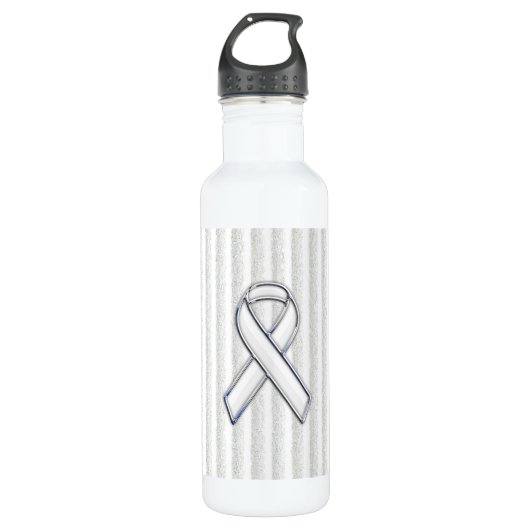 Chrome White Ribbon Bewusstsein auf Granular Strei Trinkflasche (Vorderseite)