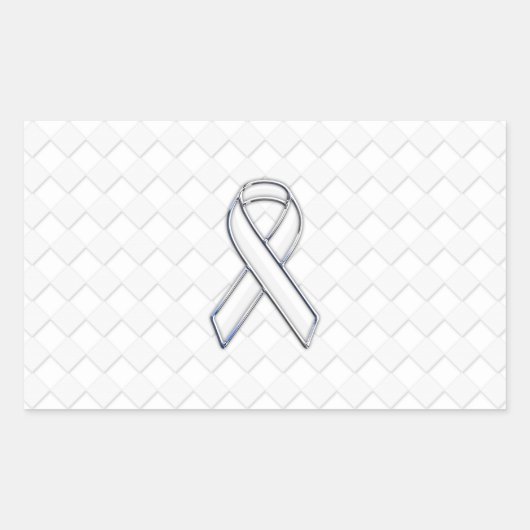 Chrome White Ribbon-Bewusstsein auf Schachbretter  Rechteckiger Aufkleber (Vorderseite)