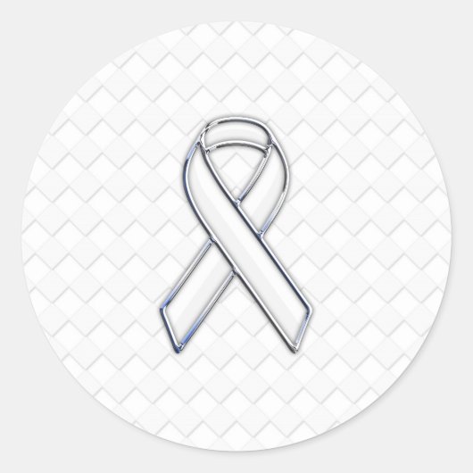 Chrome White Ribbon-Bewusstsein auf Schachbretter Runder Aufkleber (Vorderseite)