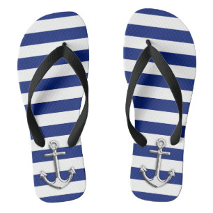 Chrome wie Anchor Nautical Navy Blue Stripes Badesandalen