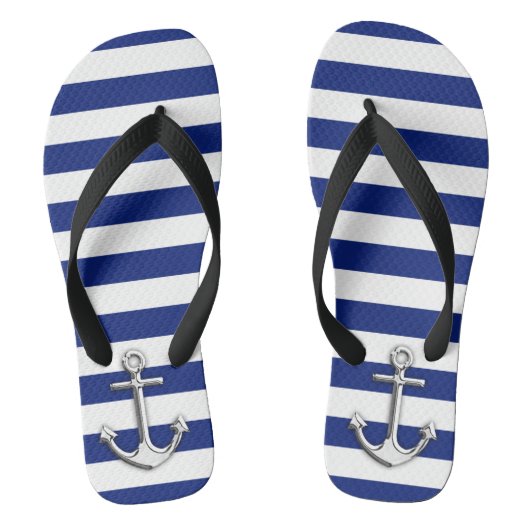 Chrome wie Anchor Nautical Navy Blue Stripes Badesandalen (Fußbett)