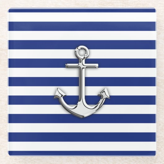 Chrome wie Anchor Nautical Navy Blue Stripes Glasuntersetzer (Vorderseite)