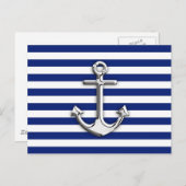 Chrome wie Ankerdesign auf Navy Stripes Postkarte (Vorne/Hinten)