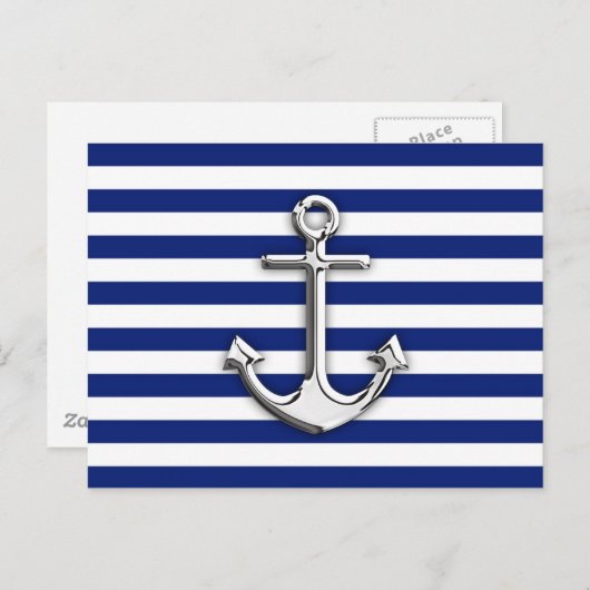 Chrome wie Ankerdesign auf Navy Stripes Postkarte (Vorne/Hinten)