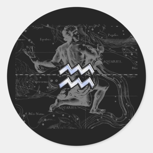Chrome wie Aquarius Zodiac-Zeichen auf Hevelius Runder Aufkleber (Vorderseite)