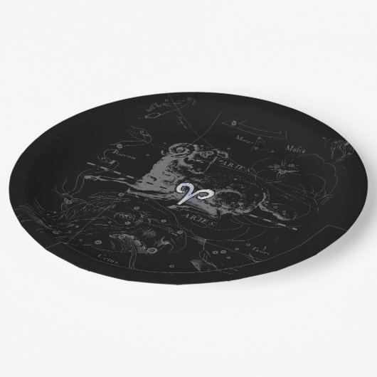 Chrome wie Aries Zodiac Sign auf Hevelius Pappteller (Schrägansicht)
