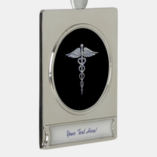 Chrome wie Caduceus Medical Symbol Banner-Ornament Silber (Rechts)
