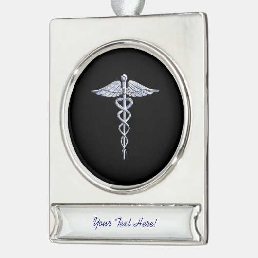 Chrome wie Caduceus Medical Symbol Banner-Ornament Silber (Links)