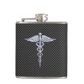 Chrome wie Caduceus Medical Symbol Carbon Fibre Flachmann (Vorderseite)